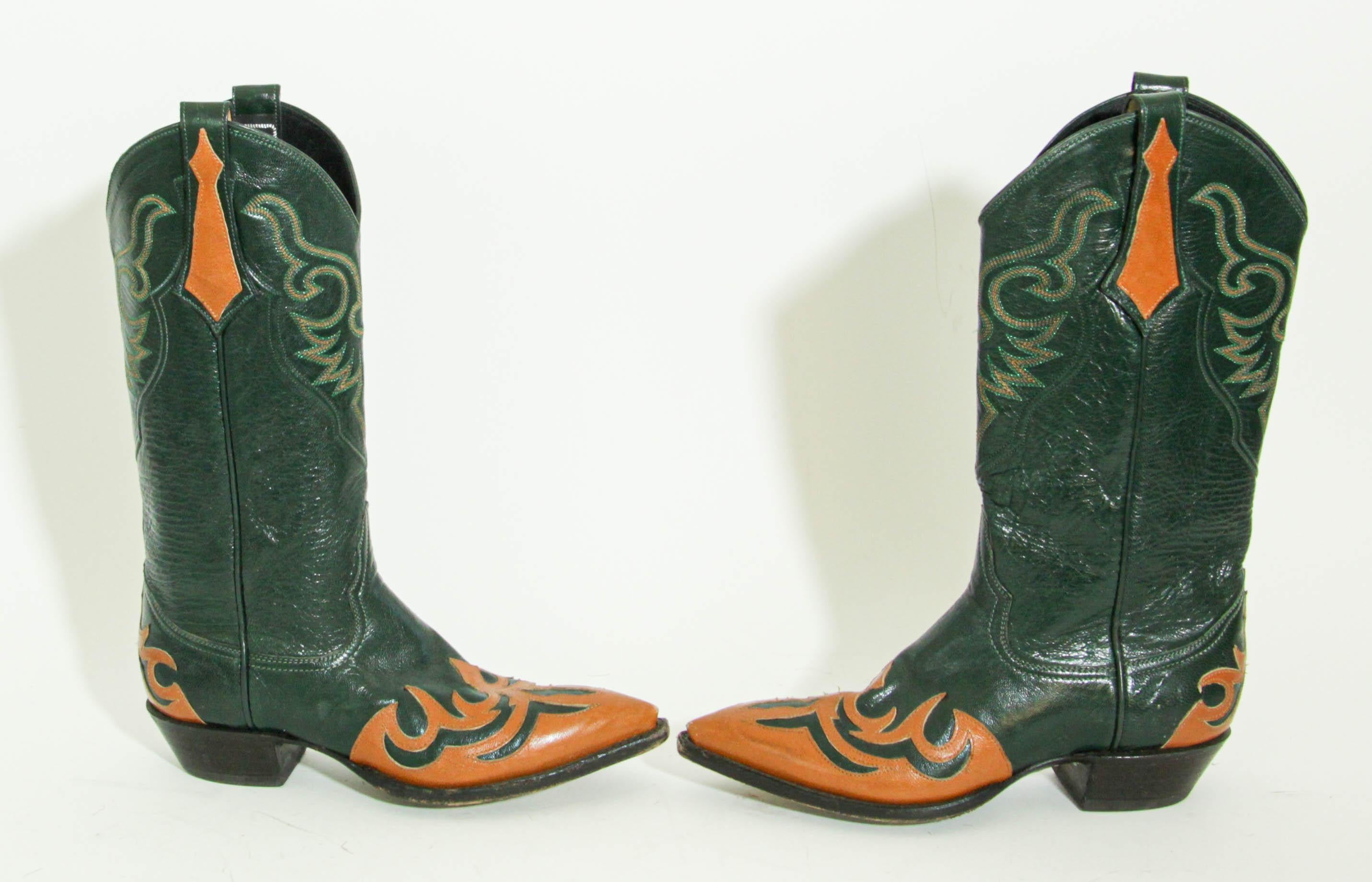 Larry Mahan Leather Western Cowgirl Boots Size 7 For Sale 1
