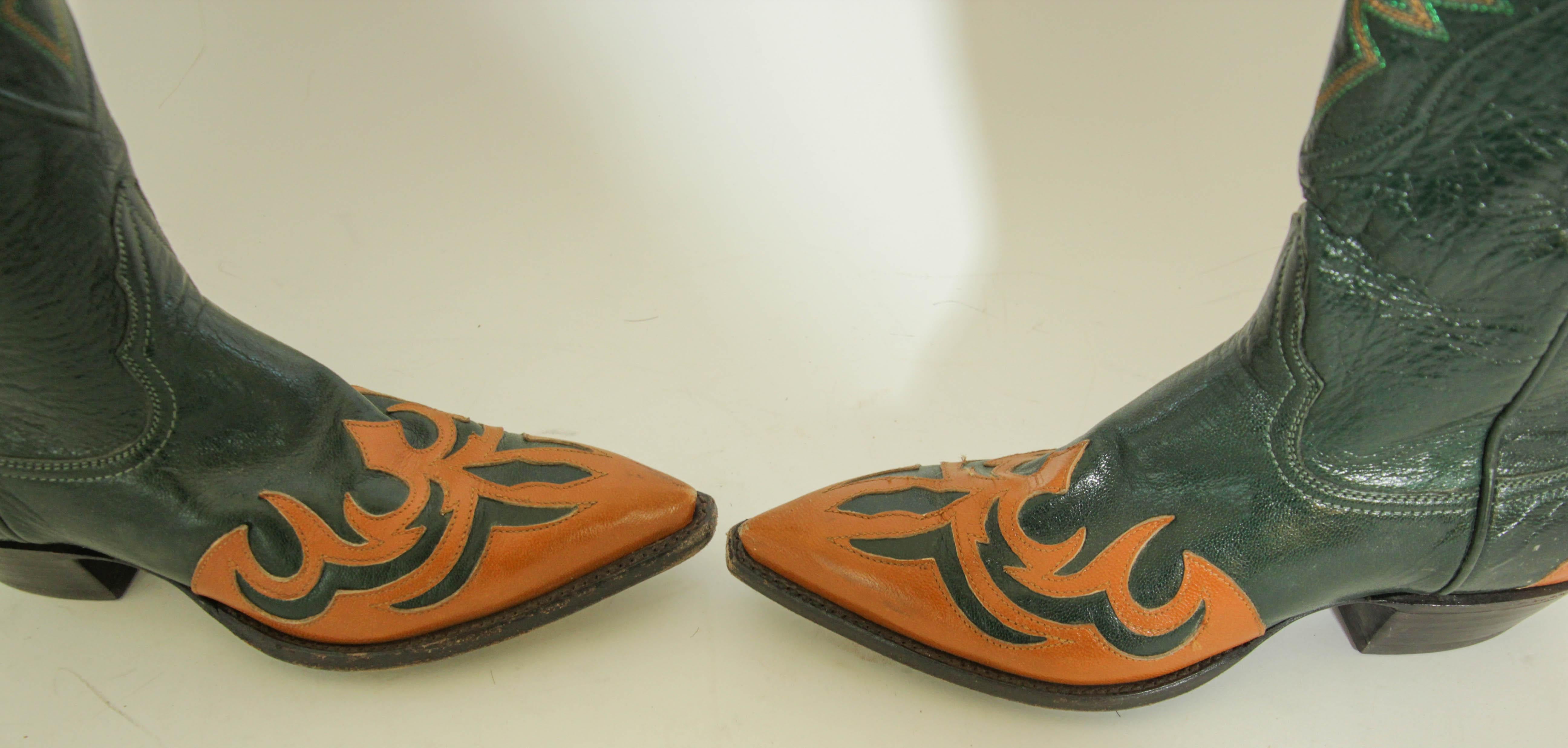 Larry Mahan Leather Western Cowgirl Boots Size 7 For Sale 2