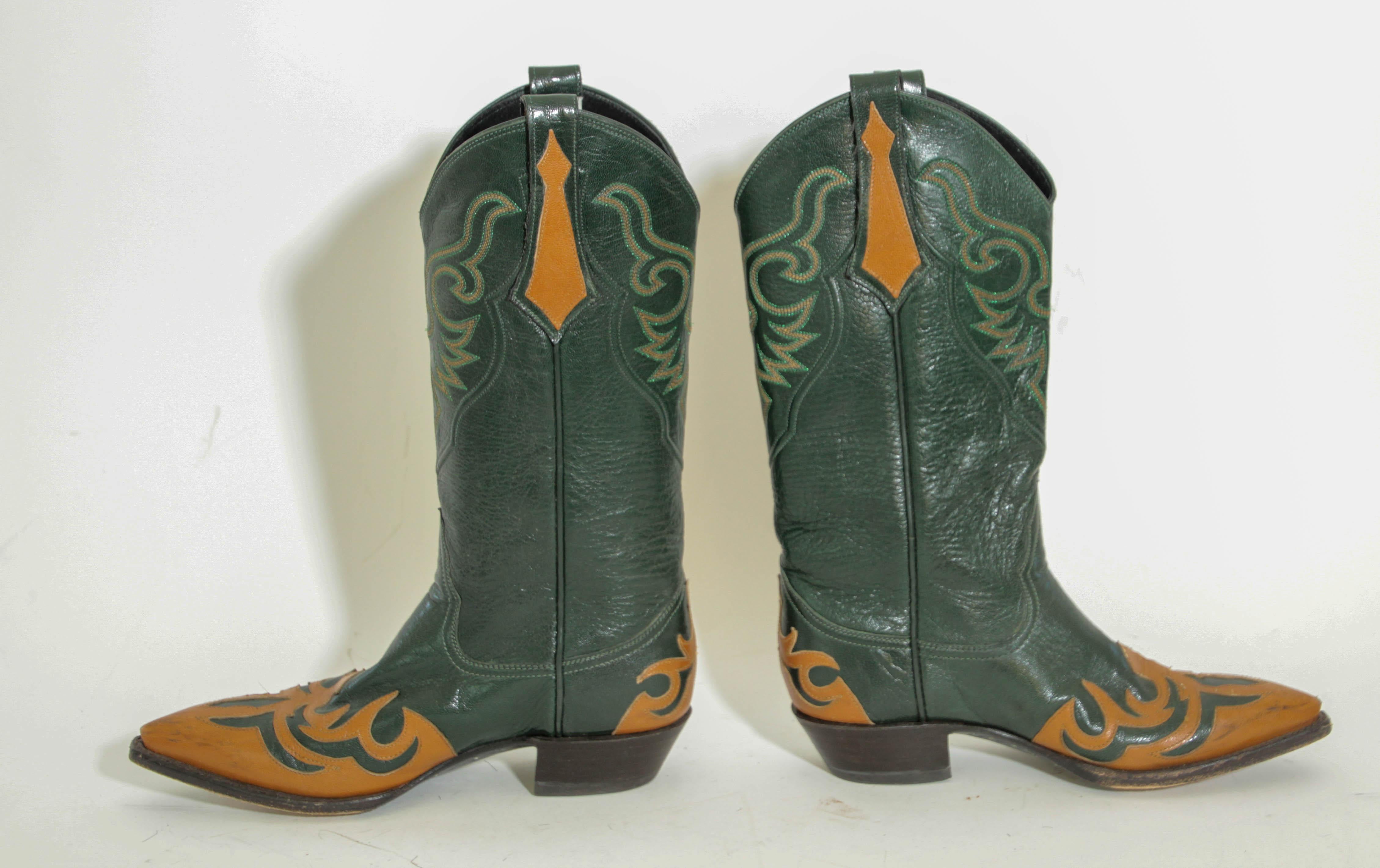 Larry Mahan Leather Western Cowgirl Boots Size 7 For Sale 3