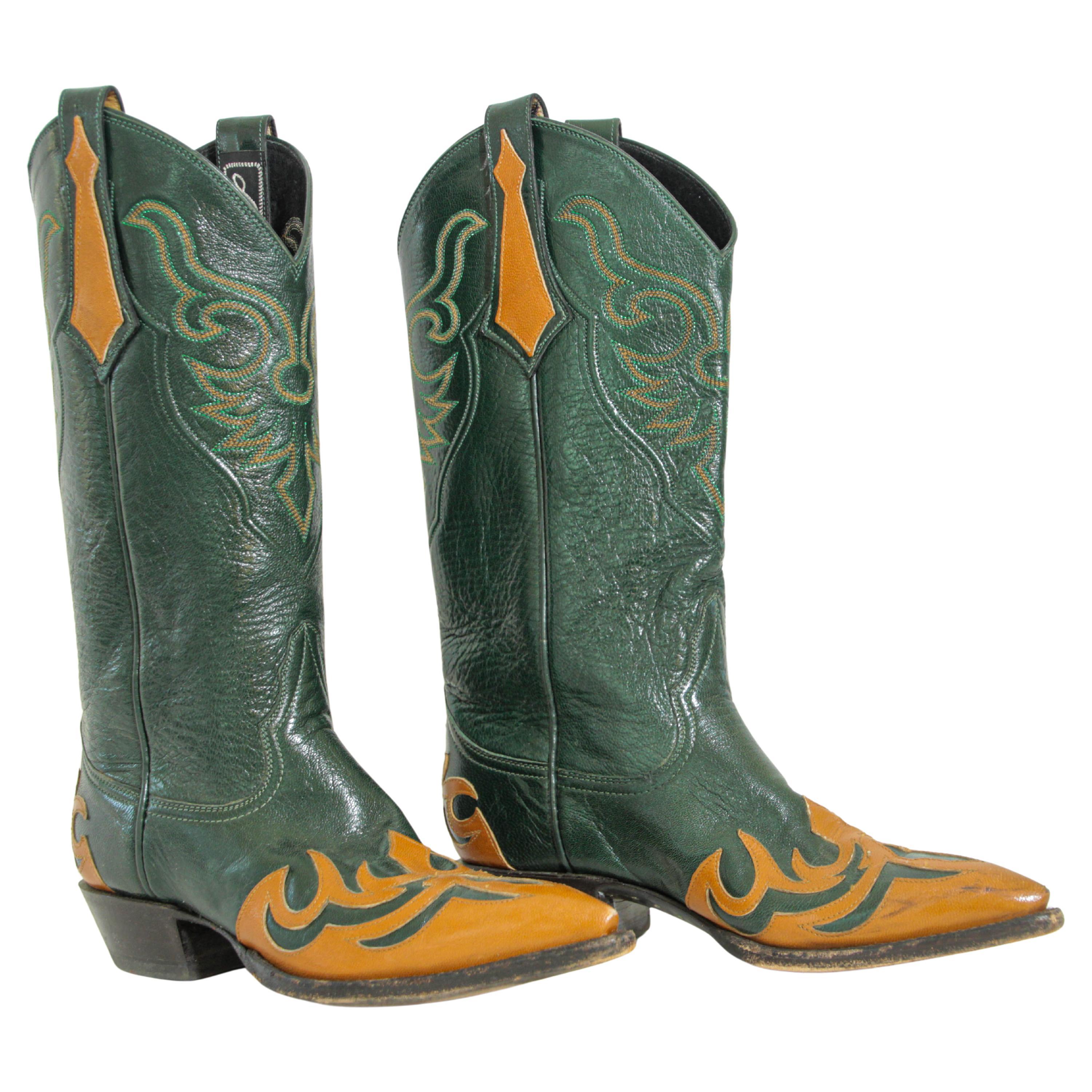 Larry Mahan Leather Western Cowgirl Boots Size 7 For Sale