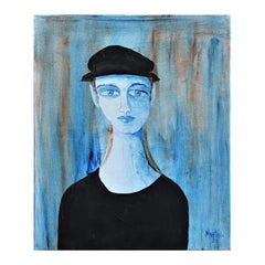 "Adrian" Blue Abstract Figurative Painting