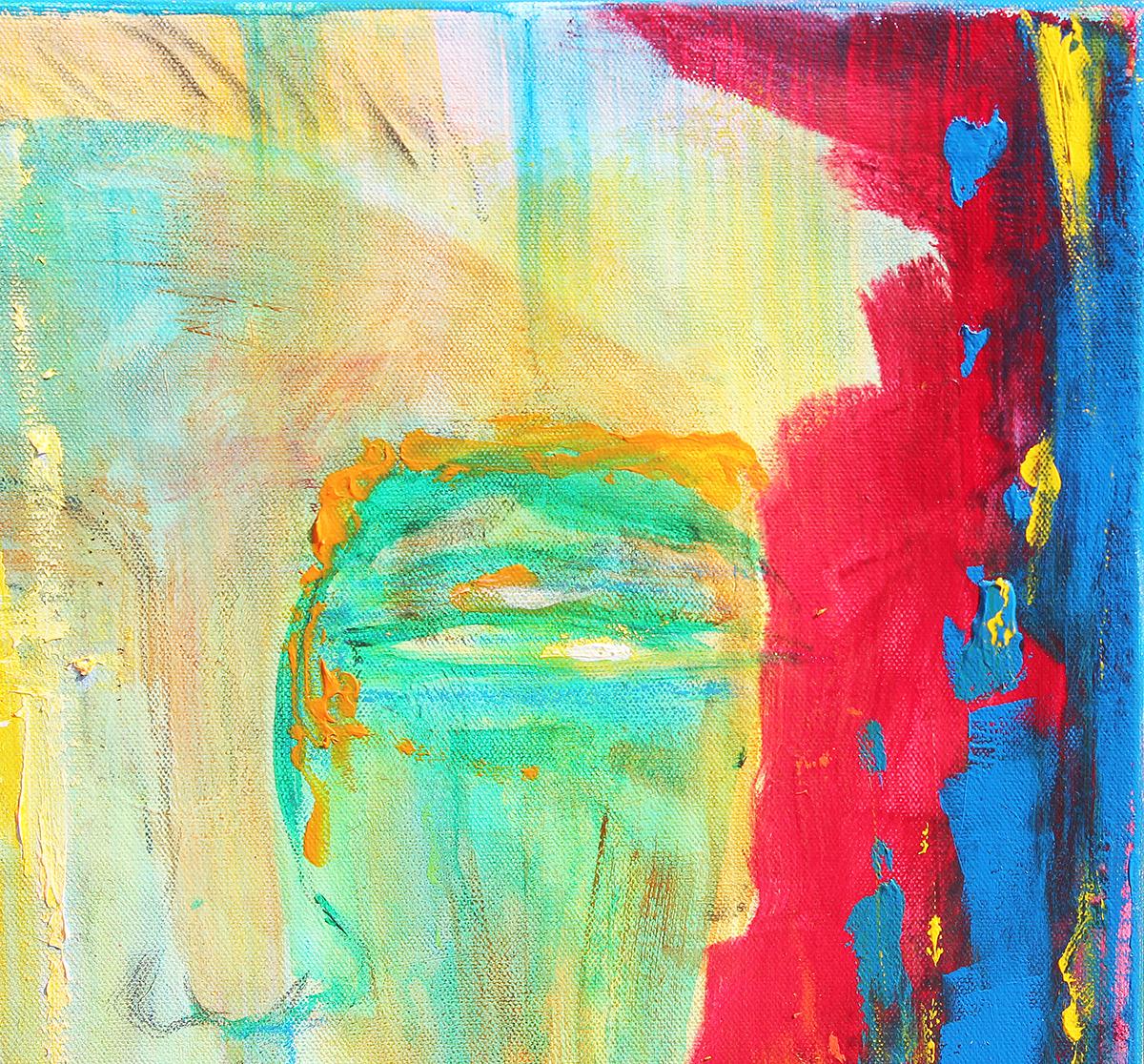 Colorful Contemporary Abstract Green, Red, Yellow & Blue Portrait of a Figure  1