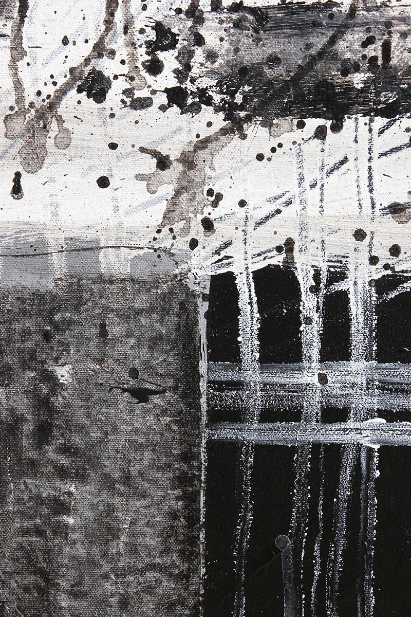 Contemporary Abstract Expressionist Black, White, and Gray Diptych Painting 5