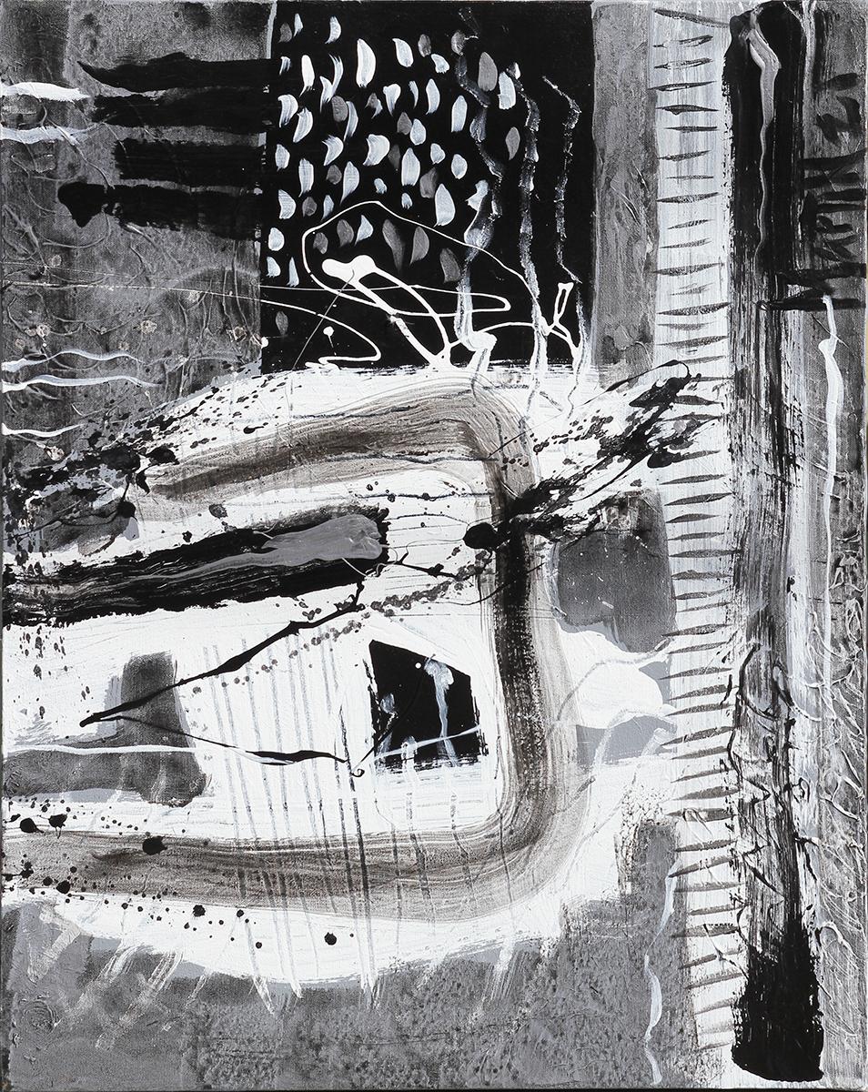 Contemporary Abstract Expressionist Black, White, and Gray Diptych Painting 8