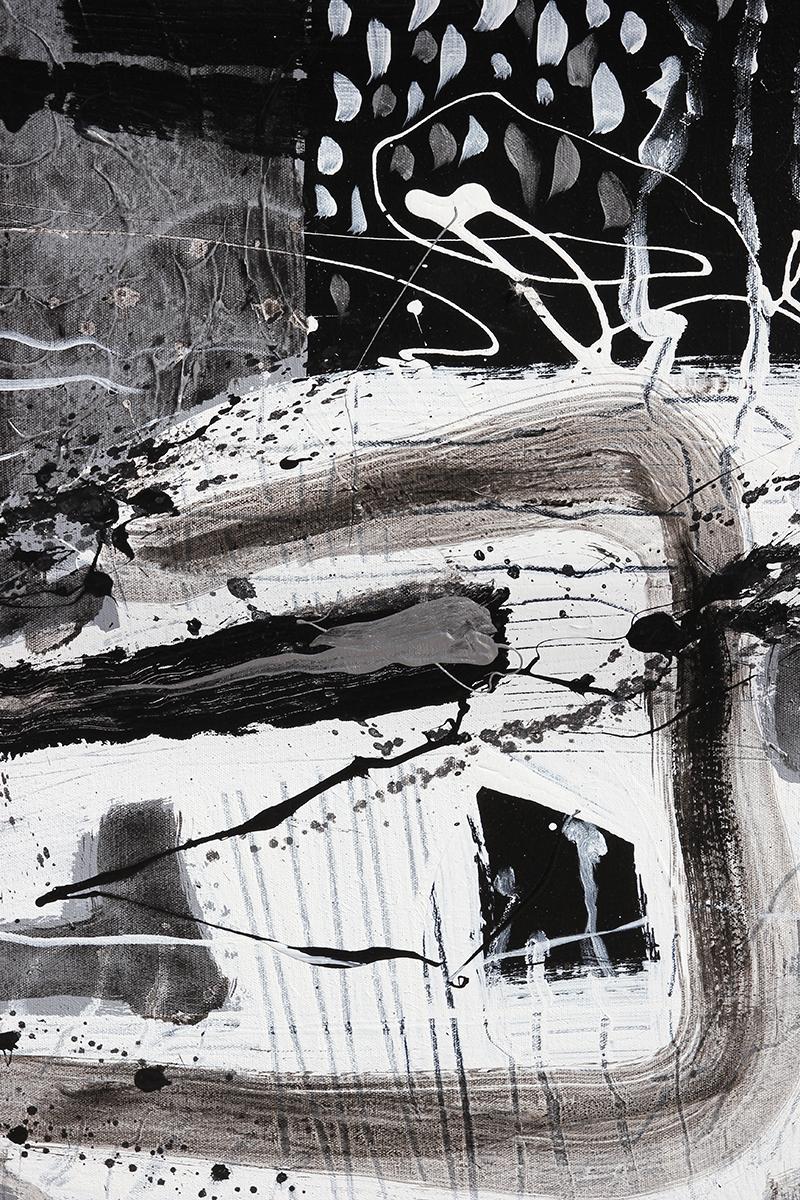 Contemporary Abstract Expressionist Black, White, and Gray Diptych Painting 11