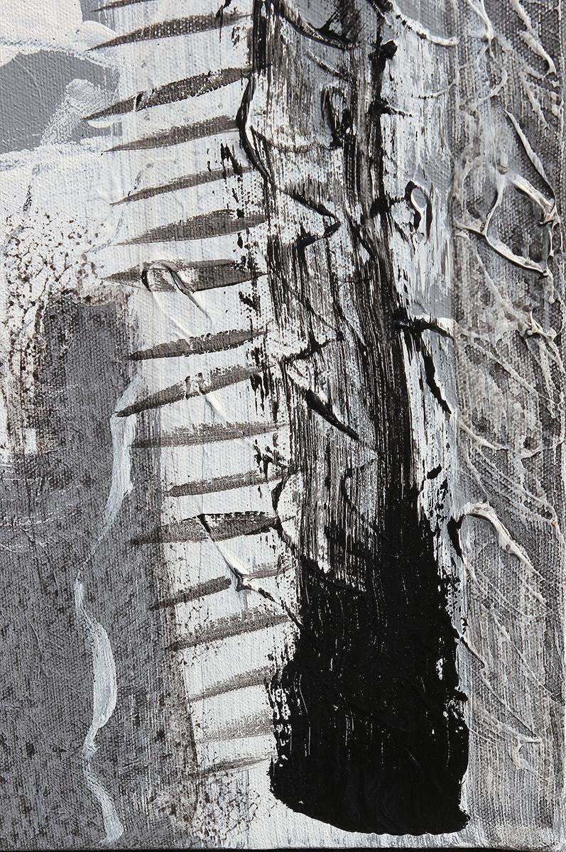 Contemporary Abstract Expressionist Black, White, and Gray Diptych Painting 13