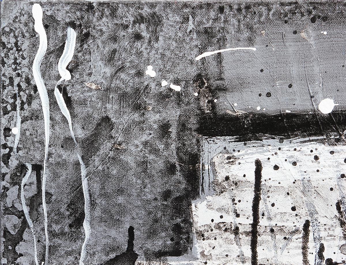 Abstract expressionist diptych painting by contemporary Houston artist Larry Martin. The work features energetic black, white, and gray brushwork in the style of Jackson Pollock. Signed and dated in front upper right corner. Currently unframed, but