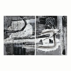 Contemporary Abstract Expressionist Black, White, and Gray Diptych Painting
