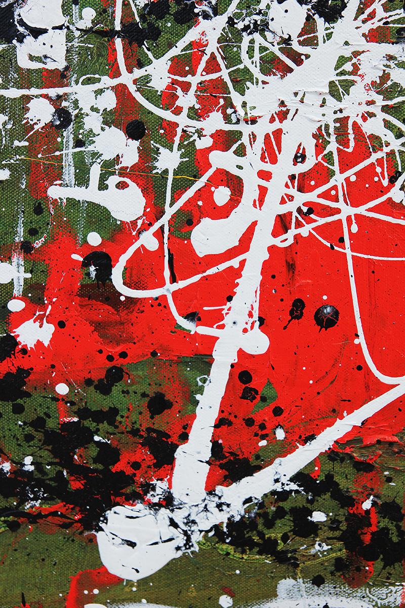 Contemporary Abstract Expressionist Green, White, and Red Diptych Painting 8