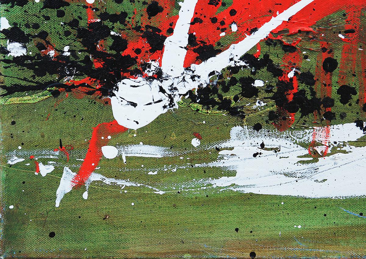 Contemporary Abstract Expressionist Green, White, and Red Diptych Painting 12