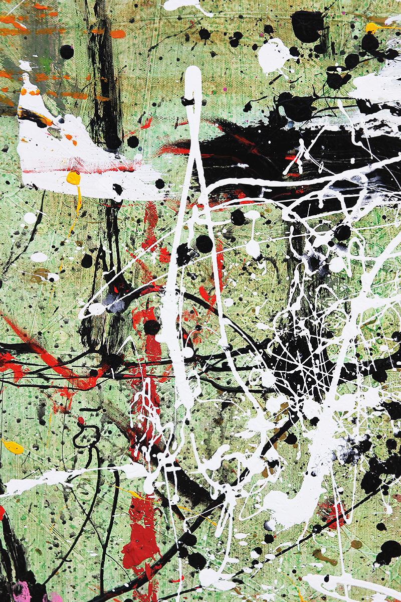 Contemporary Abstract Expressionist Green, White, and Red Diptych Painting 2