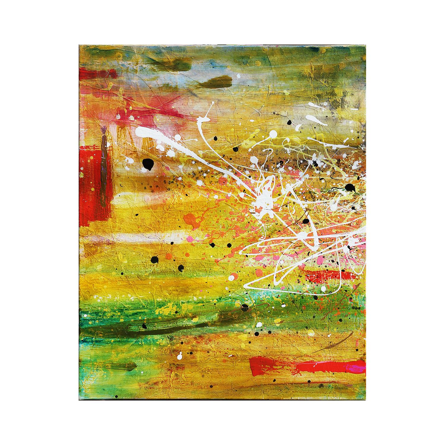 Contemporary Abstract Expressionist Green, Yellow, and Orange Diptych Painting 5
