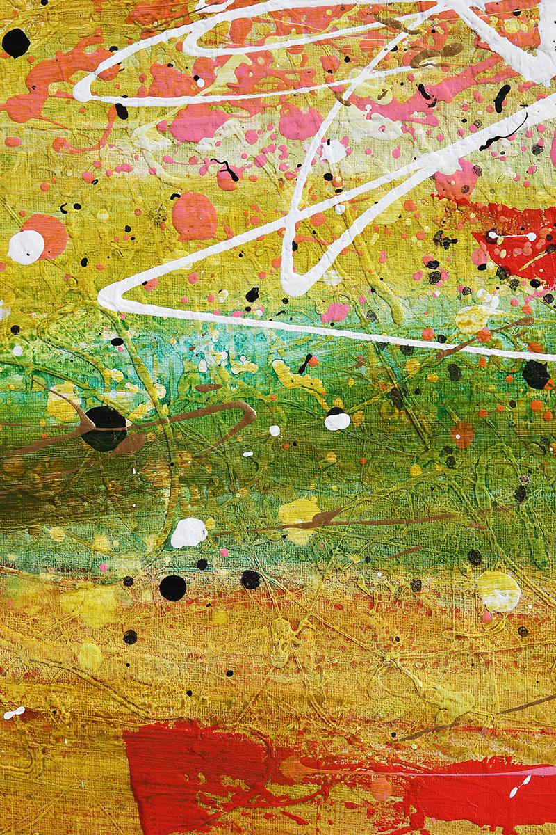 Contemporary Abstract Expressionist Green, Yellow, and Orange Diptych Painting 6