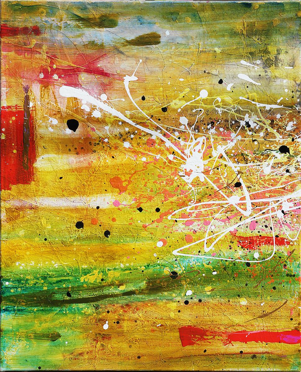 Contemporary Abstract Expressionist Green, Yellow, and Orange Diptych Painting 7