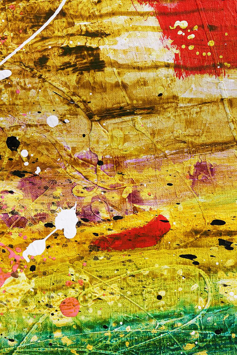 Abstract expressionist diptych painting by contemporary Houston artist Larry Martin. The work features green, yellow, and orange brushwork in the style of Jackson Pollock. Signed and dated in front upper right corner. Currently unframed, but options