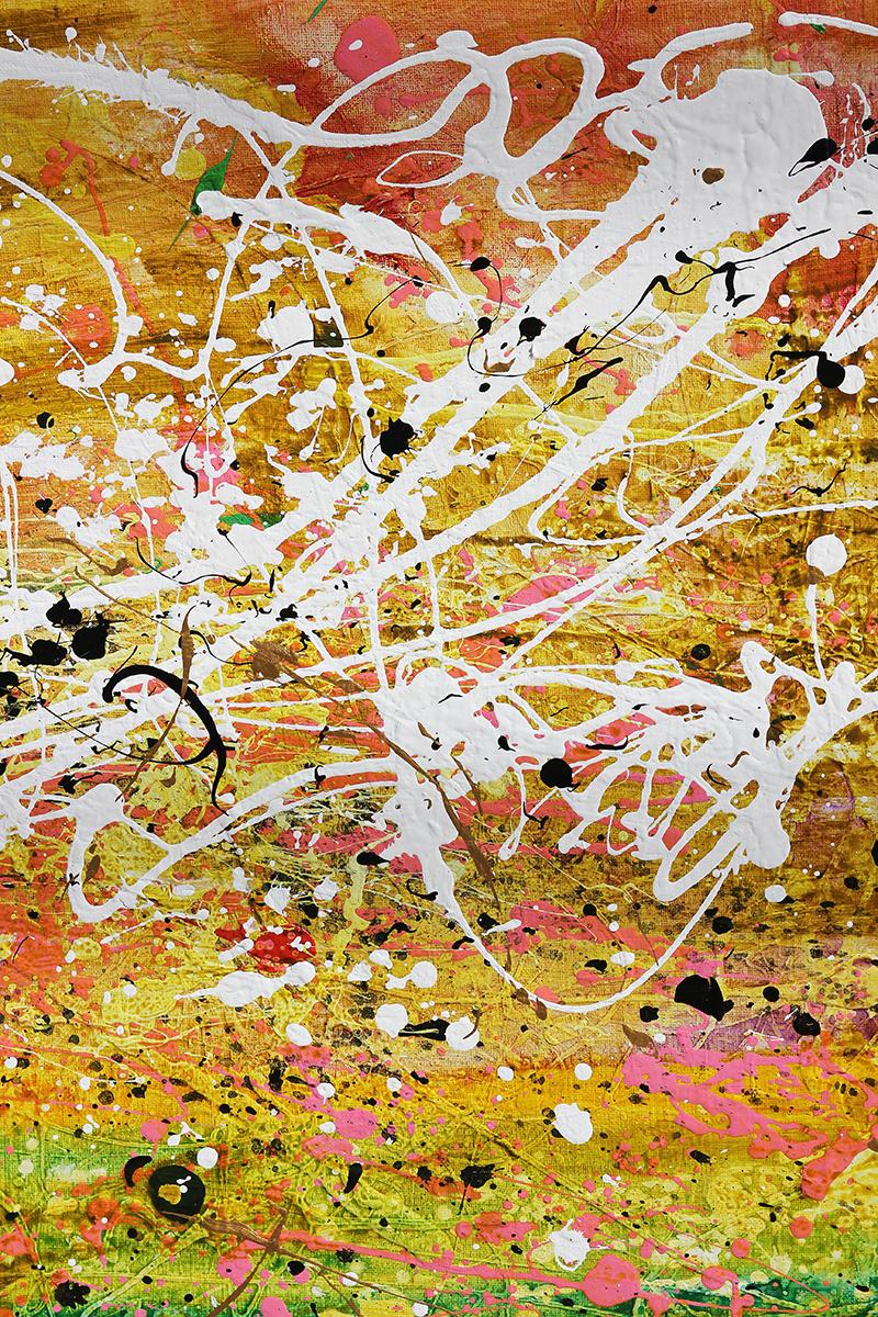 Contemporary Abstract Expressionist Green, Yellow, and Orange Diptych Painting 1