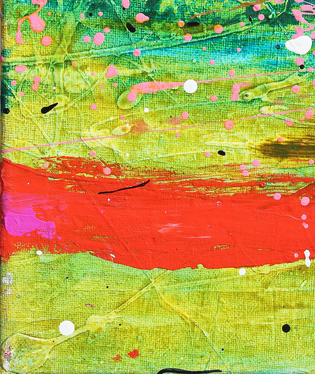Contemporary Abstract Expressionist Green, Yellow, and Orange Diptych Painting 2