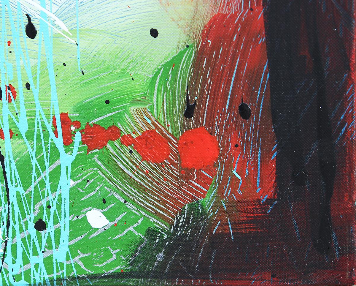 Contemporary Abstract Expressionist Teal, Red, and Yellow Diptych Painting 9