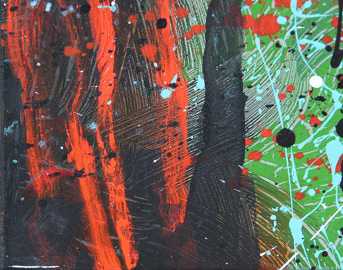 Contemporary Abstract Expressionist Teal, Red, and Yellow Diptych Painting 10