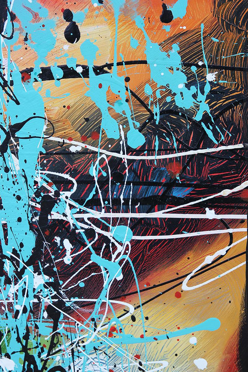 Contemporary Abstract Expressionist Teal, Red, and Yellow Diptych Painting 13
