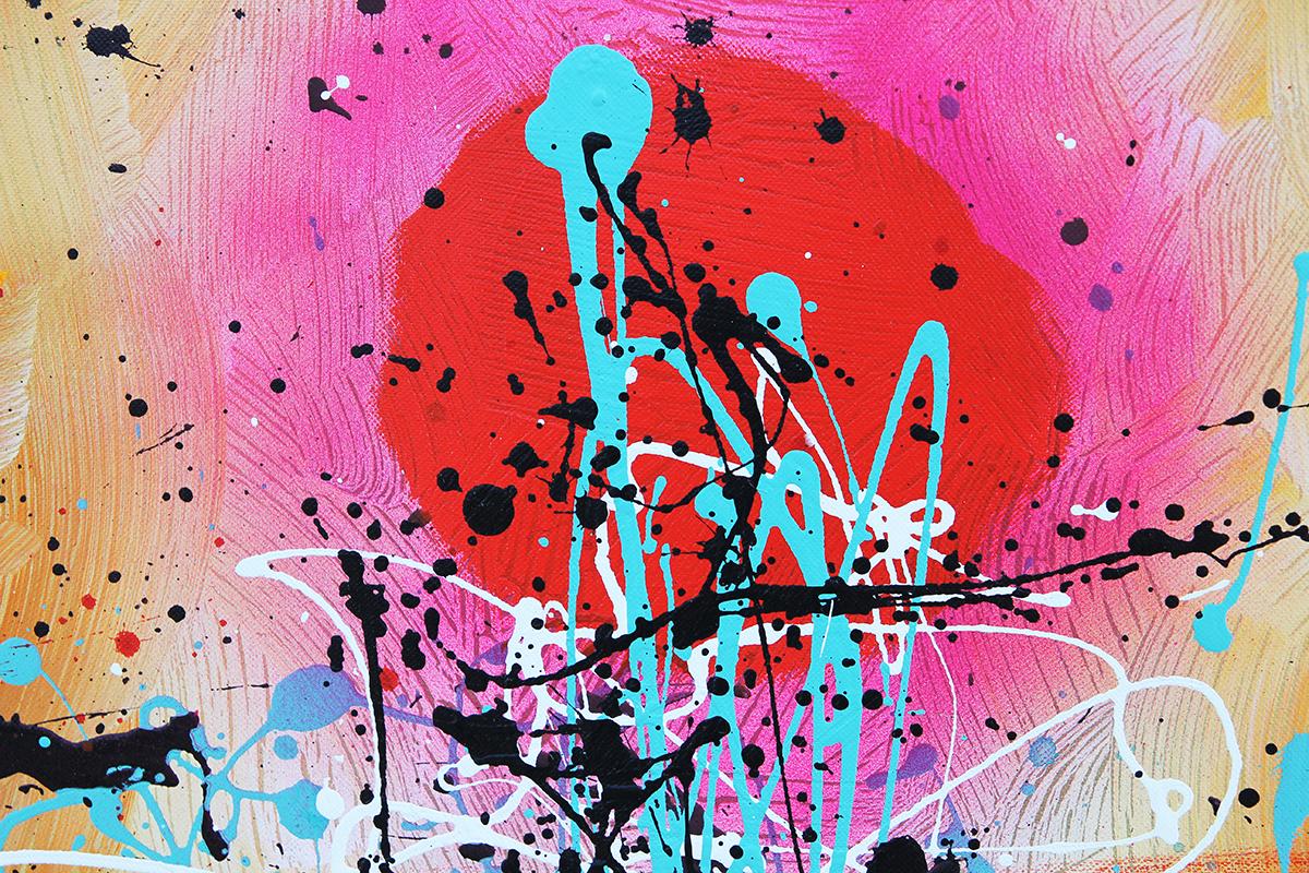 Contemporary Abstract Expressionist Teal, Red, and Yellow Diptych Painting 14