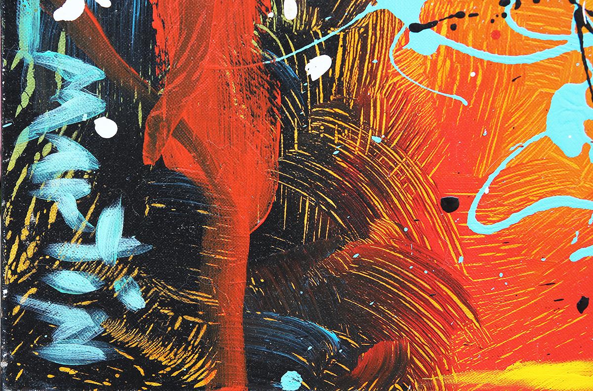 Contemporary Abstract Expressionist Teal, Red, and Yellow Diptych Painting 1