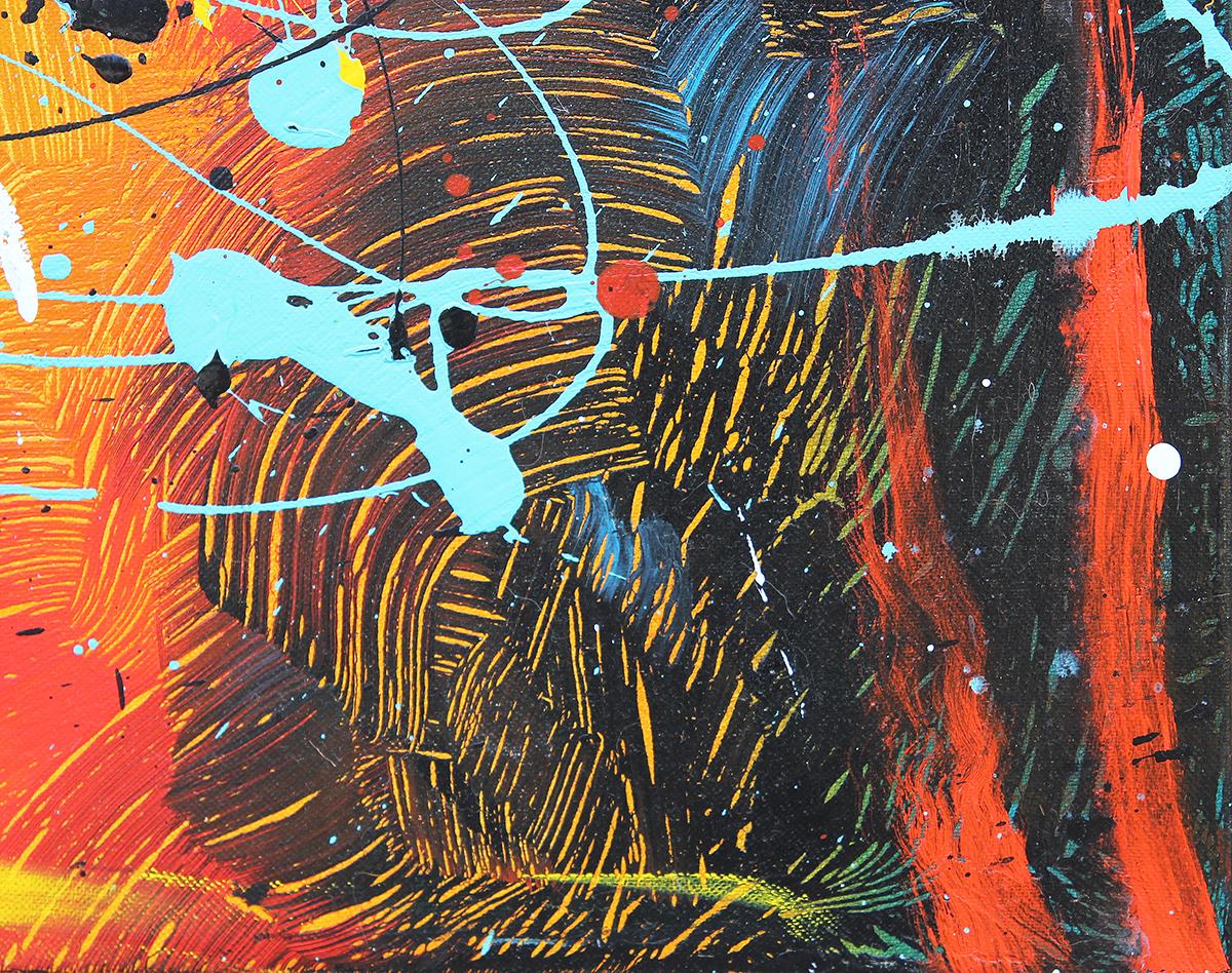Contemporary Abstract Expressionist Teal, Red, and Yellow Diptych Painting 2