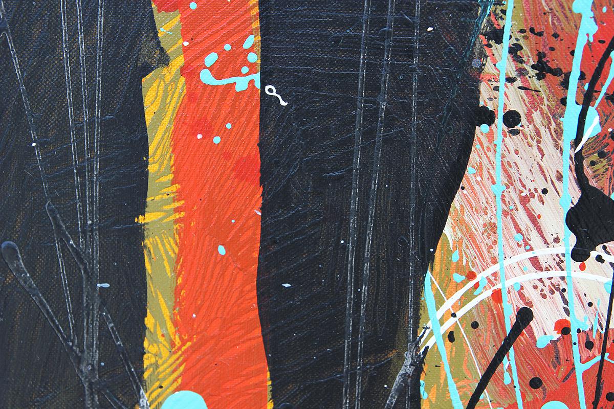 Contemporary Abstract Expressionist Teal, Red, and Yellow Diptych Painting 3