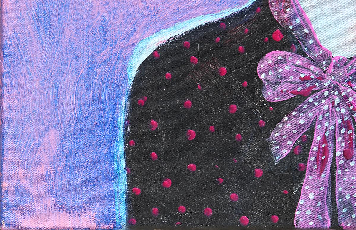 Portrait abstrait d'une femme par l'artiste contemporain de Houston Larry Martin. L'œuvre représente une femme aux traits vifs portant un grand chapeau et un verre sur un fond rose. Signé à l'avant dans le coin supérieur droit. Actuellement non