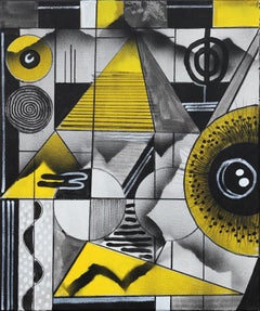 Contemporary Black, Yellow, and Gray Geometric Abstract Painting