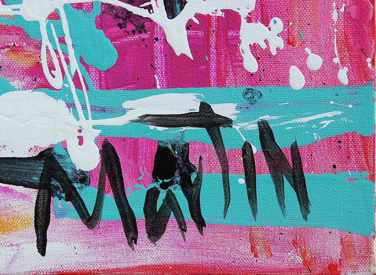 Contemporary Blue, Pink, and White Abstract Expressionist Portrait Painting 3