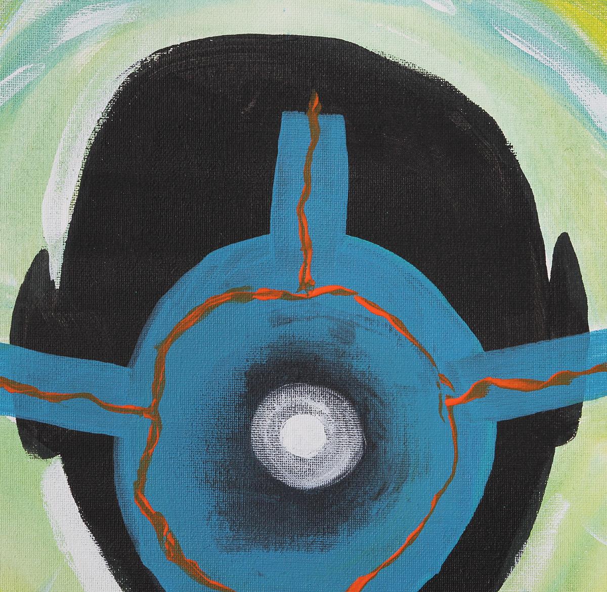 “Lake” Yellow, Black, and Blue Toned Abstract Figurative Silhouette Painting 2