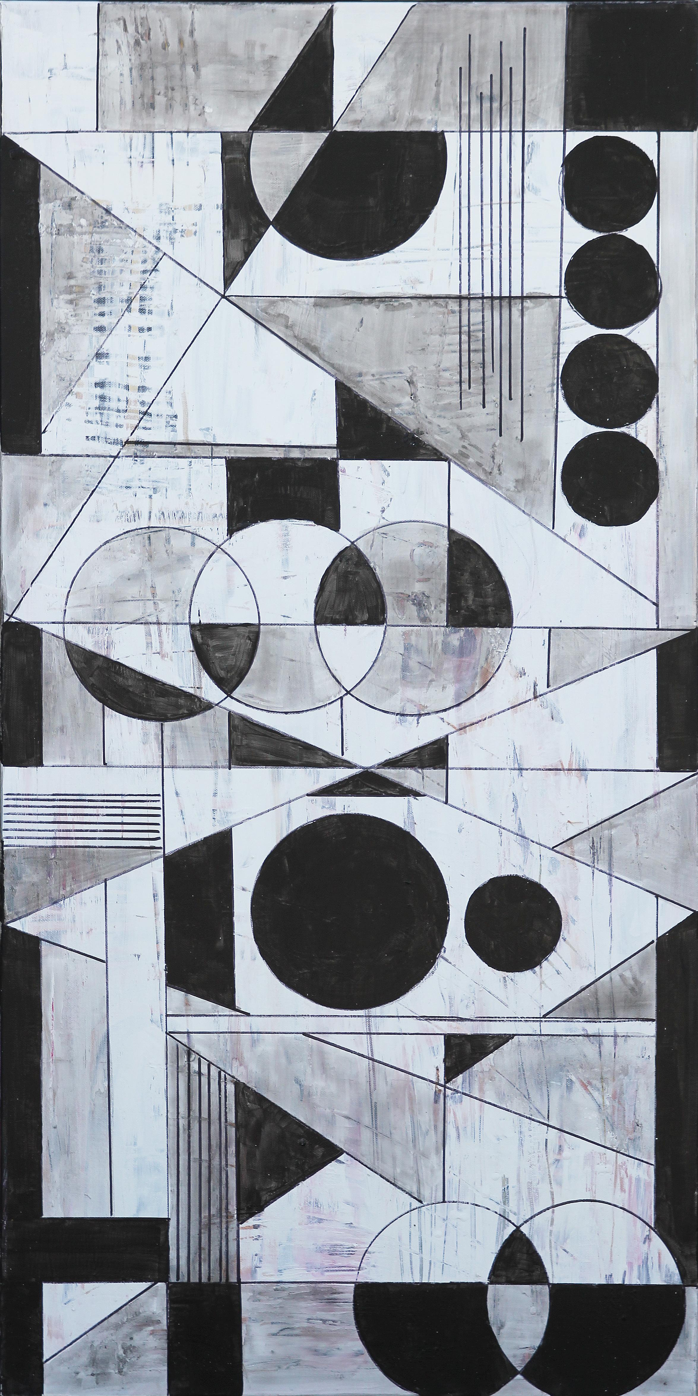 Larry Martin Abstract Painting - Longitudinal Black and White Contemporary Abstract Geometric Painting
