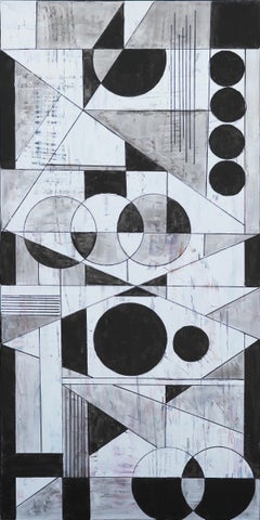 Longitudinal Black and White Contemporary Abstract Geometric Painting