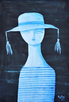 Peinture figurative abstraite bleue « Lydia »