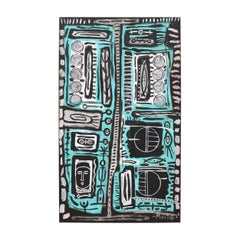 Teal, Black, and Grey Toned Abstract Painting