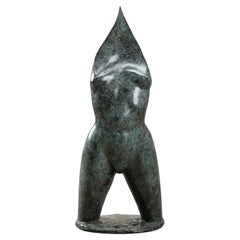 Large Larry Mohr Figurative Bronze Nude Torso Sculpture, Verdigris Patinated 