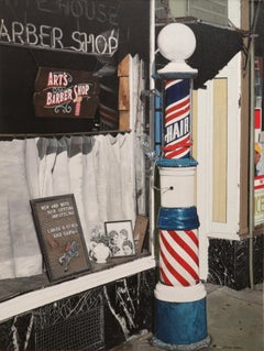 ART'S BARBER SHOP, photo-realistic painting by Larry Nelson