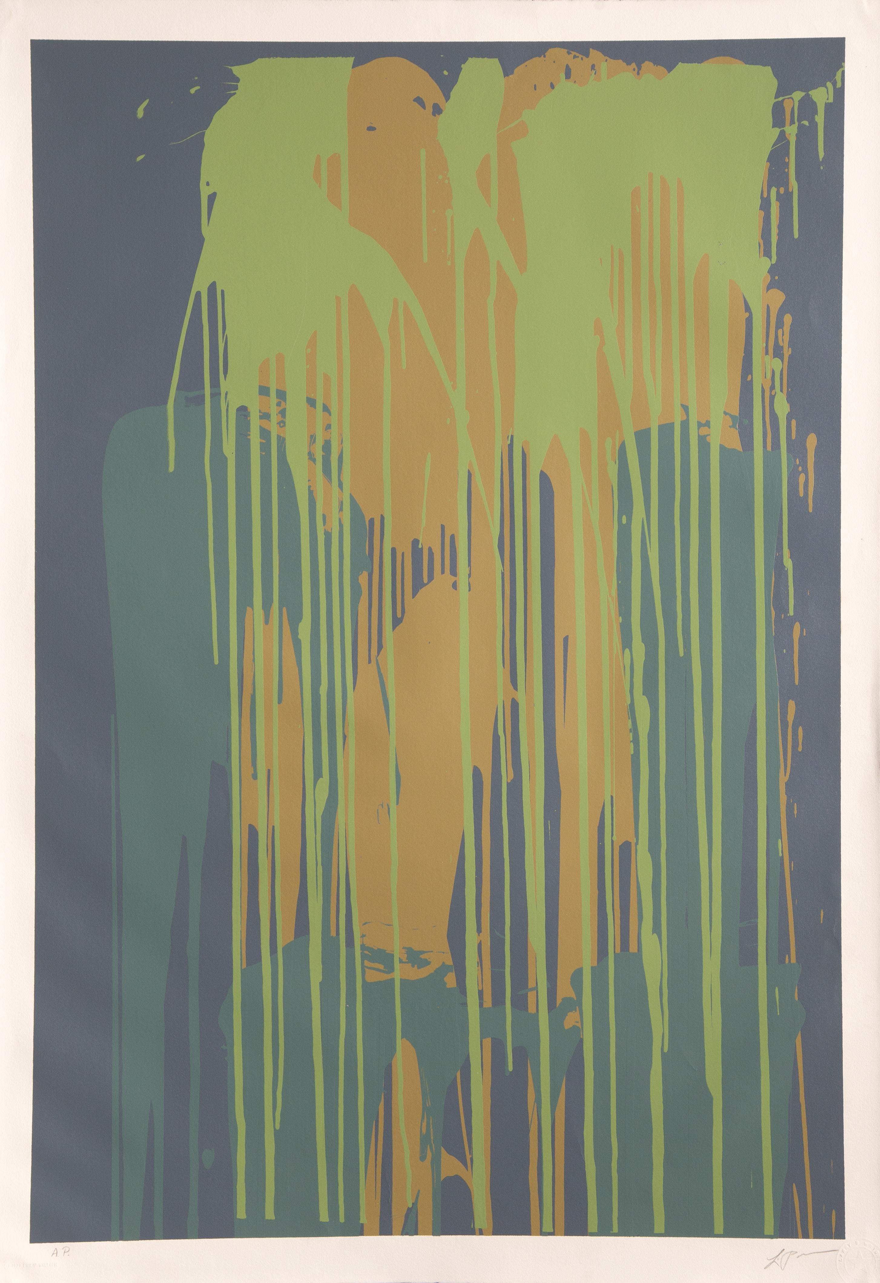 Azul, verde - Serigrafía expresionista abstracta de Larry Poons