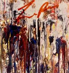 Cartolina litografica offset di Larry Poons, firmata a mano da Larry Poons, incorniciata