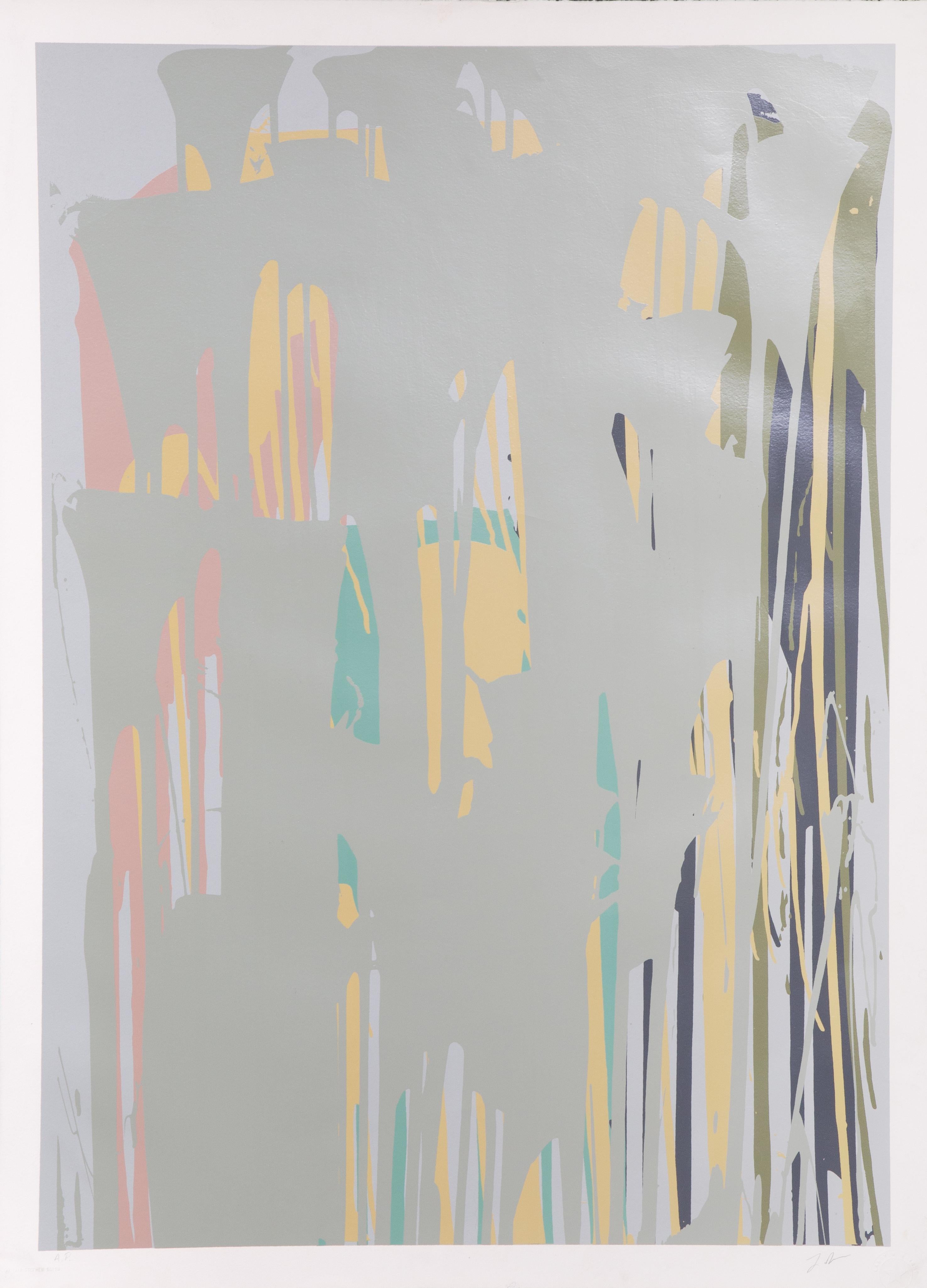 Amarillo, Azul, Gris - Serigrafía Expresionista Abstracta de Larry Poons