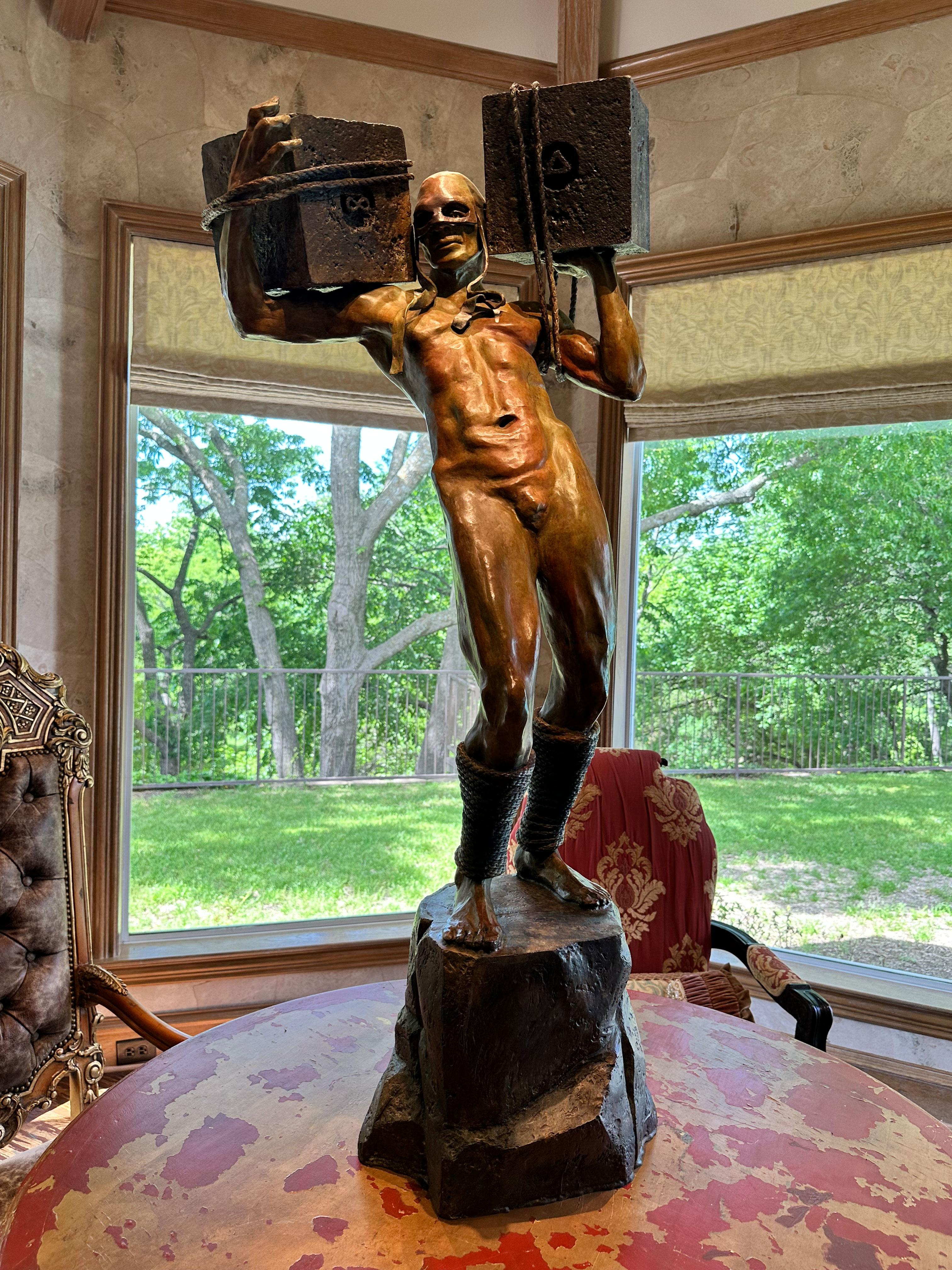„Awake“ des Bronzebildhauers „Renzo“, Larry Renzo Lewis, 58x26x16 in, 2009, Figur – Sculpture von Larry 
