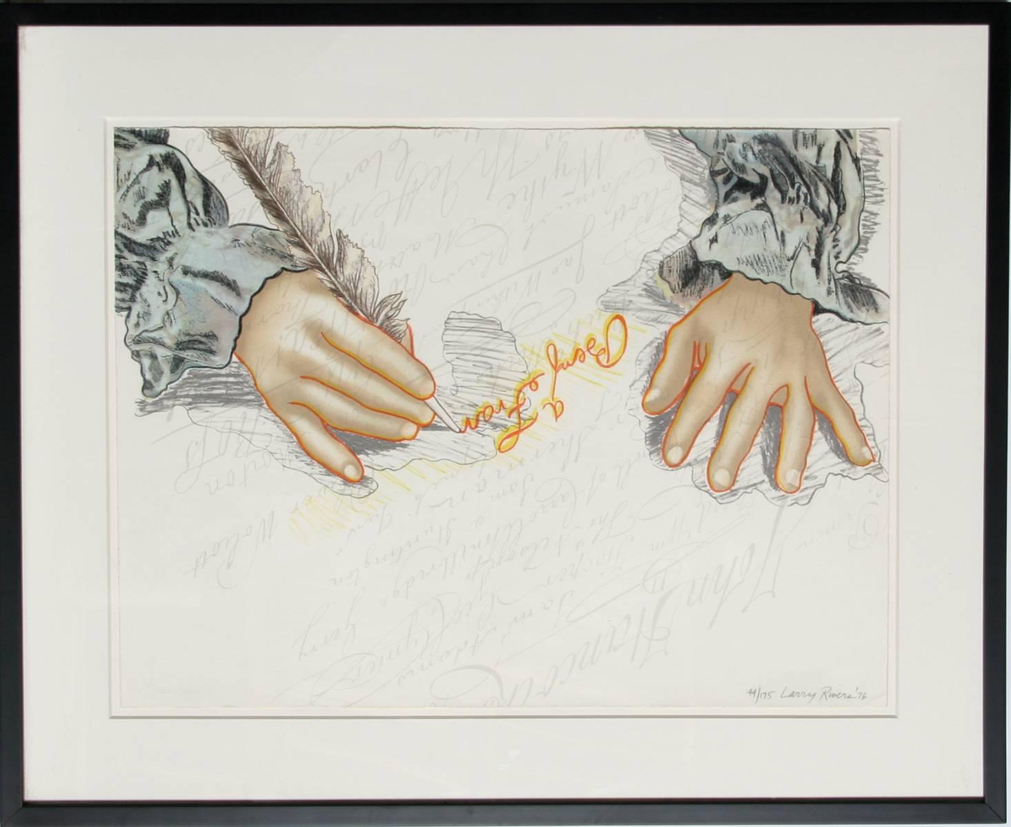 Artiste : Larry Rivers, américain (1923 - 2002)
Titre : Big B s'engage
Année : 1977
Médium : Lithographie, signée et numérotée au crayon
Edition : 44/175 
Taille : 19,5 in. x 26 in. (49,53 cm x 66,04 cm)
Taille du cadre : 27.5 x 33 pouces