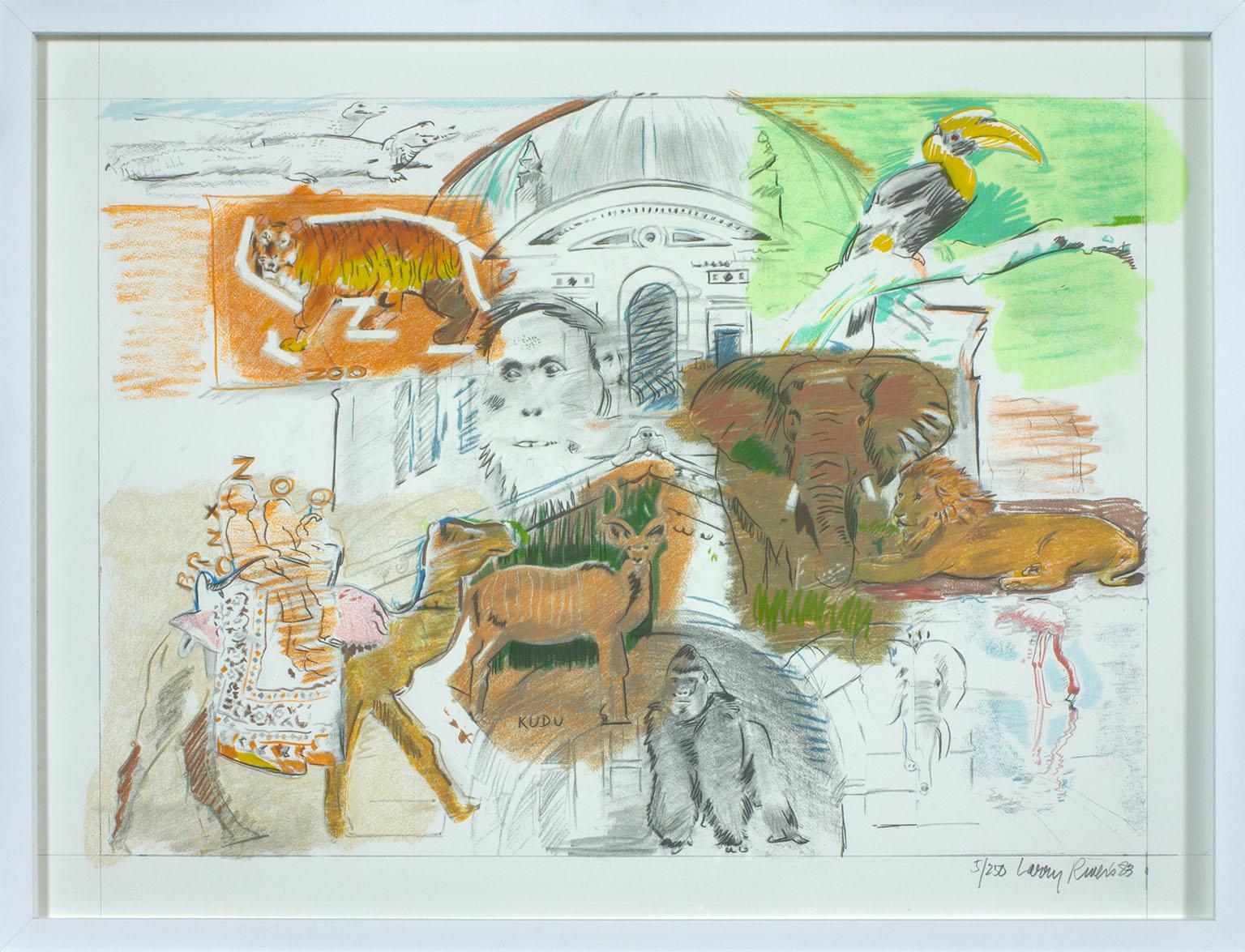 „Bronx Zoo“-Lithographie und Seidenschirm von Larry Rivers aus „New York, New York“