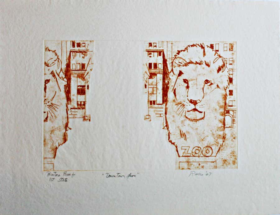 Downtown Lion (1st State), Pop Art Etching on paper unique signed Printers Proof