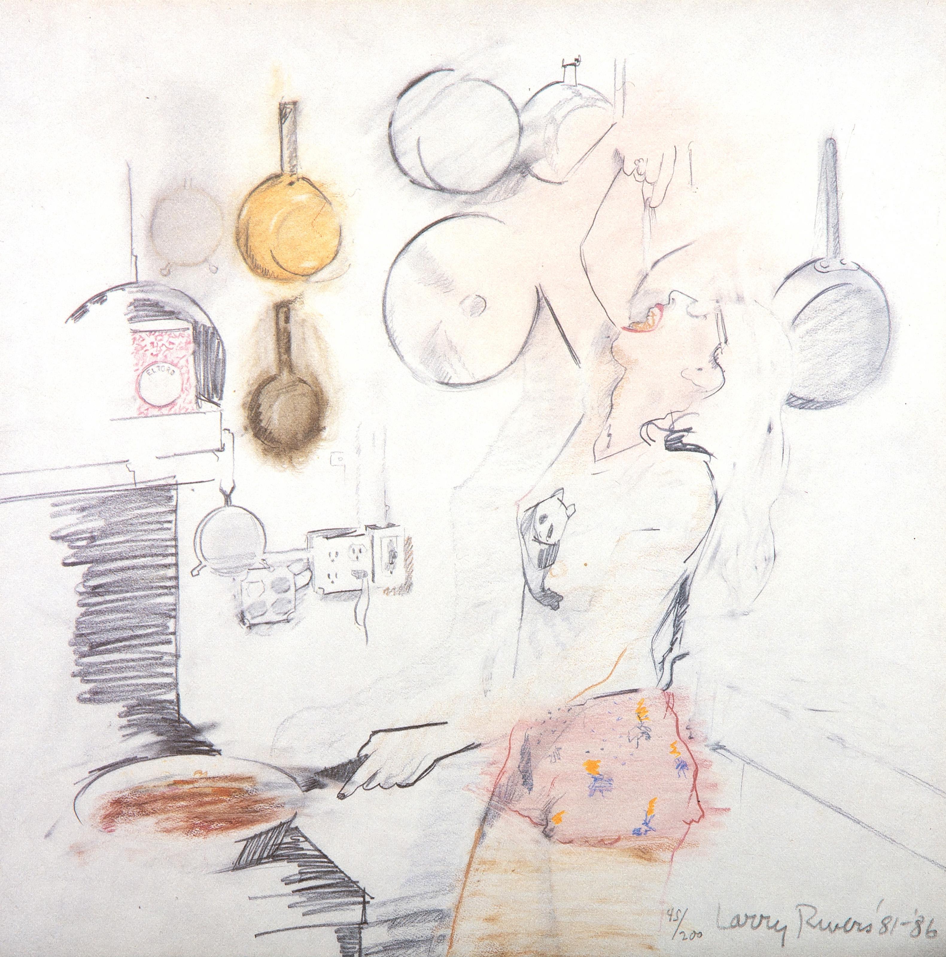 Larry Rivers, American (1923 - 2002) -  Kitchen. Portfolio: Art Sounds Portfolio, Year: 1986, Medium: Lithograph, signed, numbered and dated in pencil, Edition: 45/200, Size: 12 x 12 in. (30.48 x 30.48 cm), Publisher: Akim International Arts, Inc.