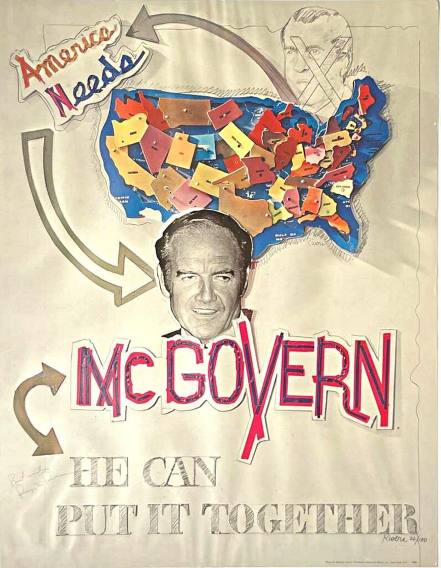 Larry Rivers - America Needs McGovern, Hand signed by BOTH Rivers and McGovern
