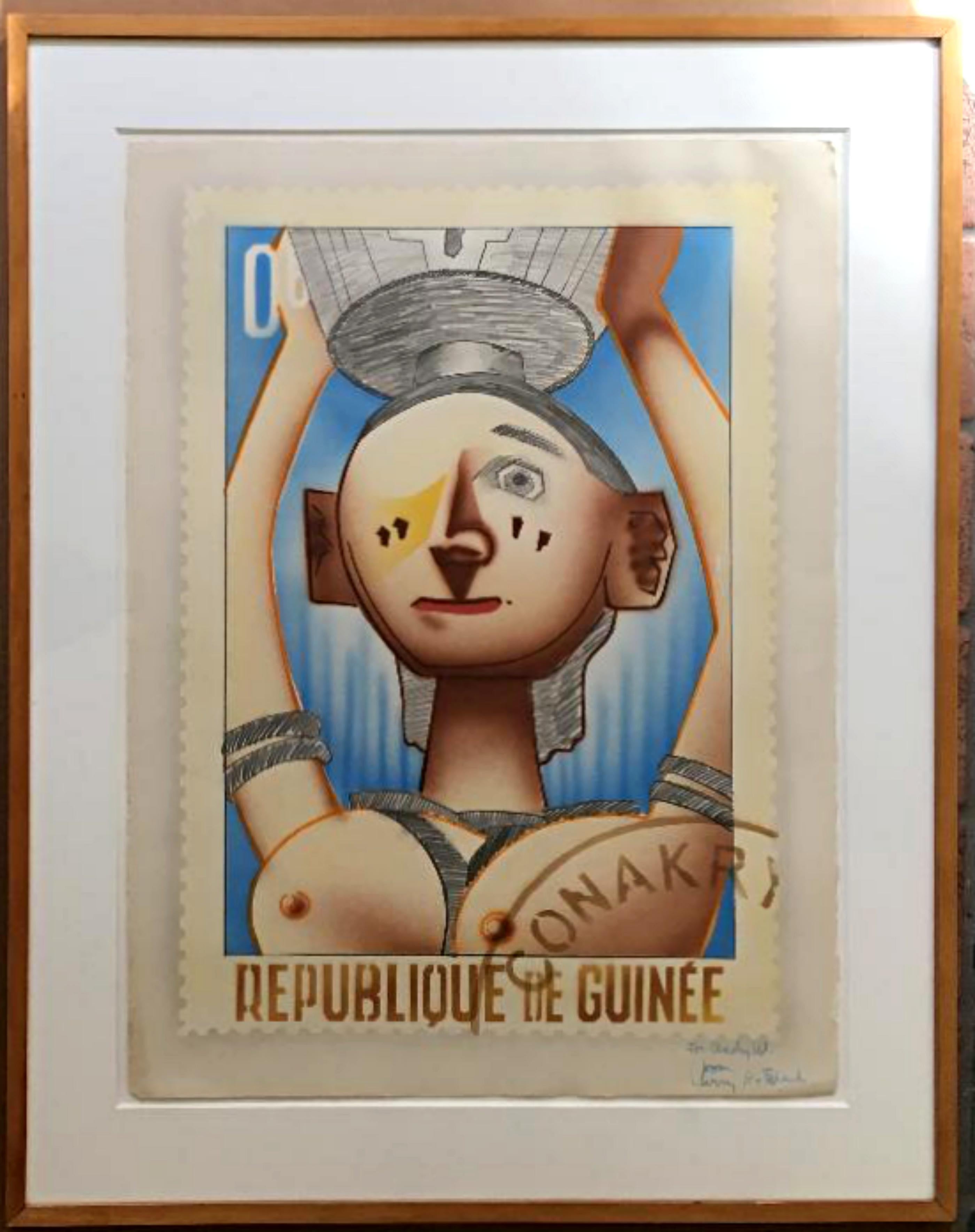 Larry Rivers Republique De Guinee Pochoir Inscribed in ink to Andy Warhol Framed For Sale 2