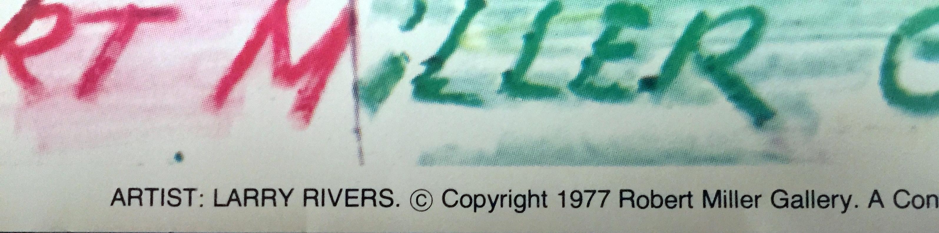 Larry Rivers
Affiche de lithographie offset 
Affiche lithographiée en offset sur papier vélin 
Plaque signée (Signature en caractères d'imprimerie)
32 × 30 pouces
Non encadré
Rare affiche vintage des années 1970 de Larry Rivers, lithographie offset