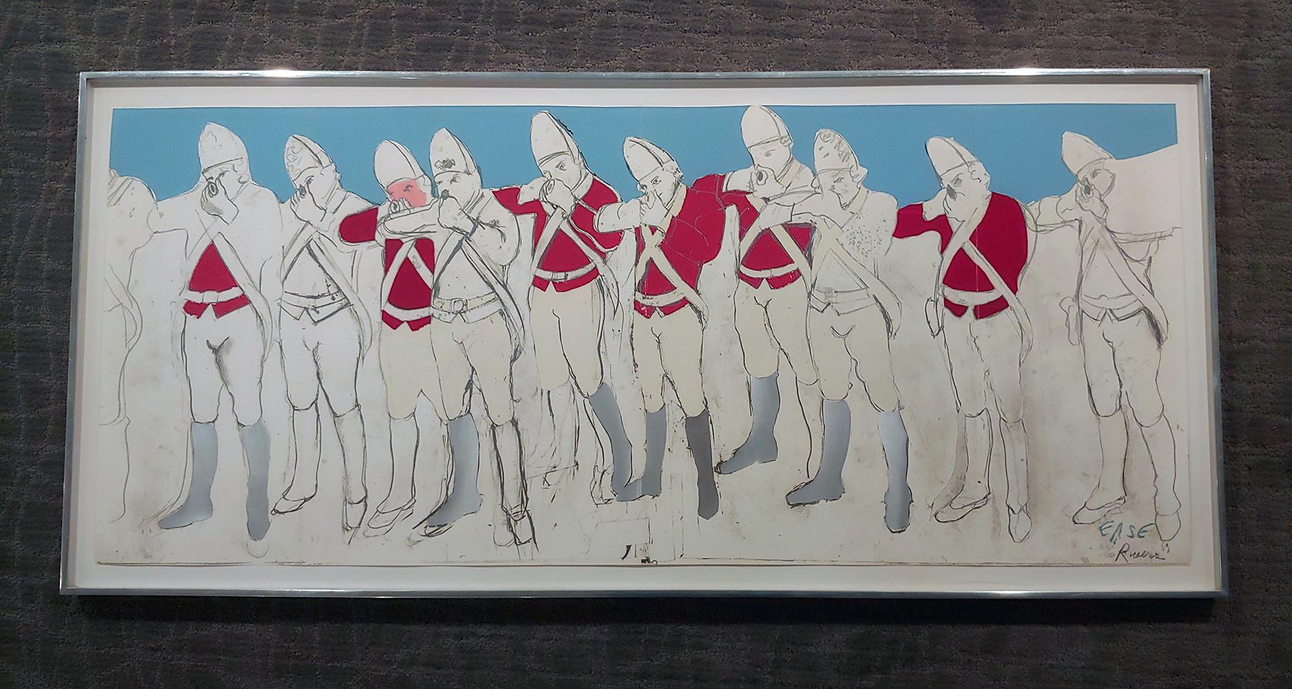 Rote Garderoben, Siebdruck mit Collage aus dem Jahr 1970  im Angebot 4